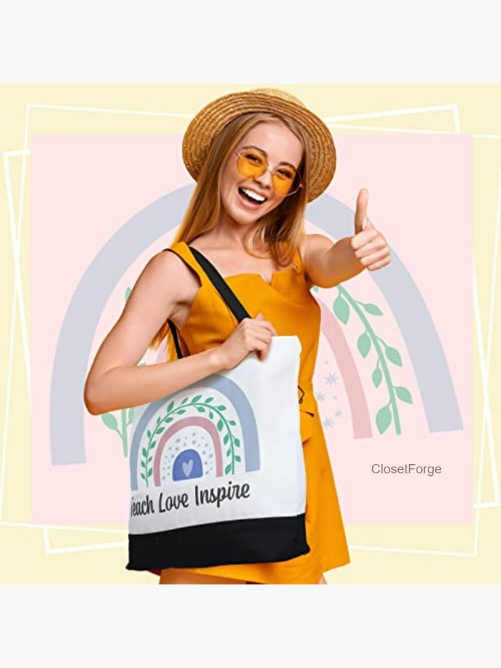 Set of 2 Teacher Tote Bags Canvas Reusable Grocery Shopping Bags - Picture 2 of 7